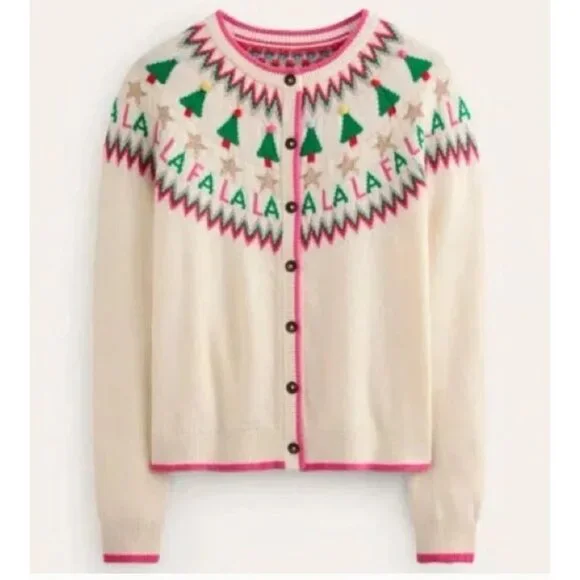 New Boden Edie Fair Isle Alpaca Blend Holiday Cardigan Sweater Cream S MSRP$150 - Picture 5 of 13